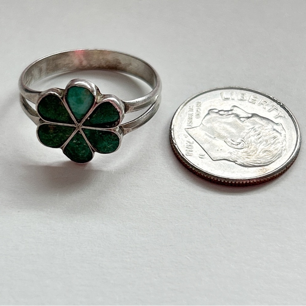Vintage Southwestern Green Turquoise Flower Sterling Silver Ring - Picture 12 of 12